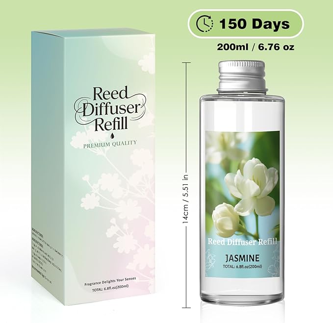 SCENTORINI Reed Diffuser Oil Refill, Jasmine Diffuser Oil 6.76 Fl Oz, Natural Scented Essential Oil Refill Long Lasting Home Fragrance for Room Spa Aromatherapy Bathroom Home Decor