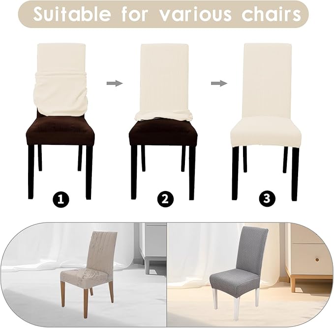 Parsons Dining Chair Cover, Detachable Sofa Chair Cover, Retractable Chair Cover (2, Apricot)
