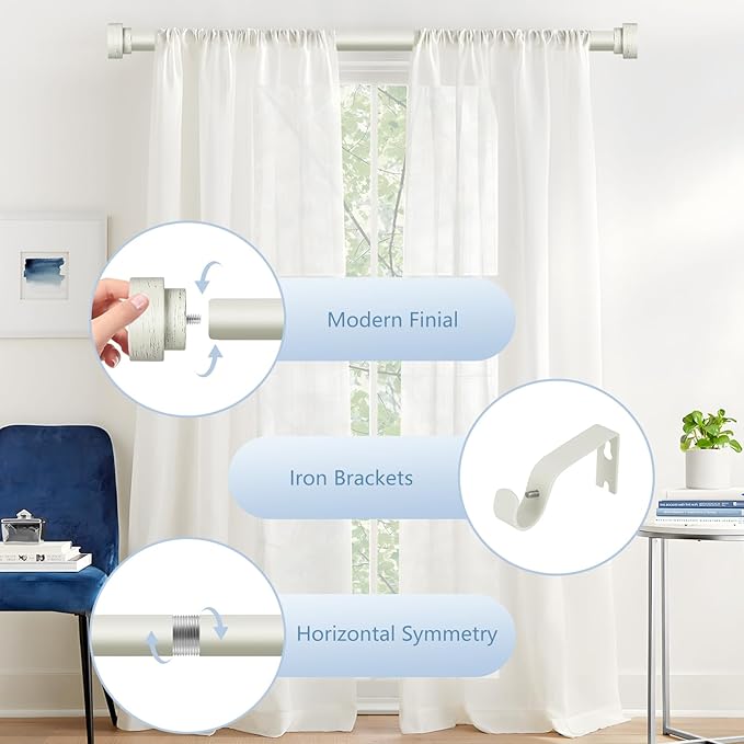 White Curtain Rods for Windows 48 to 84 Inch(4-7ft), 1" Diameter Heavy Duty Curtain Rods, Adjustable Curtains Rod, Modern Decorative Drapery Rod 30-84", Antique White