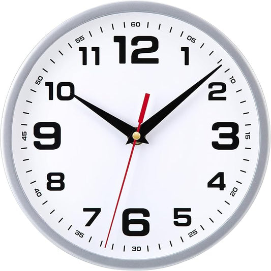 Wall Clock Silent Non-Ticking 8 Inch Modern Clocks Battery Operated Small Analog Silver Clock for Kitchen Bedroom Office Living Room Decor