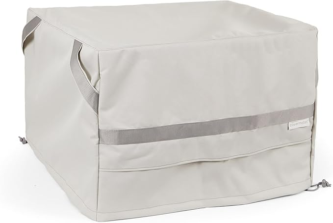 Covermates Prestige Square Ottoman Cover – Premium 900D Polyester, Waterproof, Drawcord Hem, Mesh Vents & Buckle Straps, Heavy-Duty Outdoor Patio Protection, 50W x 50D x 20H, Stone