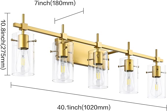 SOLFART Gold Vanity Light Fixtures Bathroom Lighting Over Mirror Wall Lights 5 Lights Bathroom Light