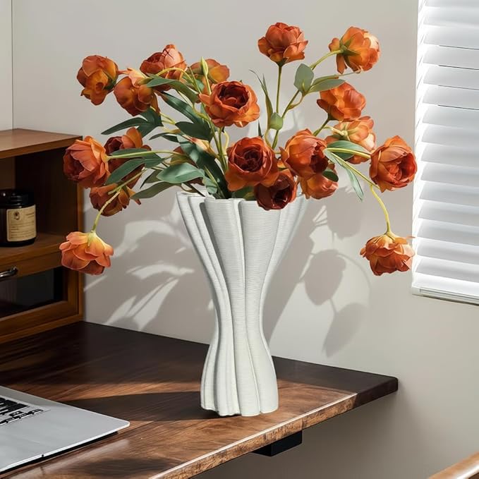 Minimalist White Ceramic Vase, Irregular Organic Shape Decorative Flower Vase for Home Decor, Wabi-Sabi Modern Accent for Living Room Table Shelf