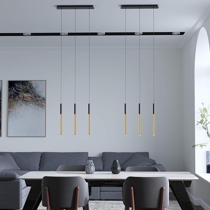 ALTAIR 3 Mini Pendant Lighting Black-Brass - LED Hanging Light Fixture for Kitchen Island, Bar, Foyer - Cluster Pendants - Dimmable, Adjustable Wire, Lamp Bulb Included