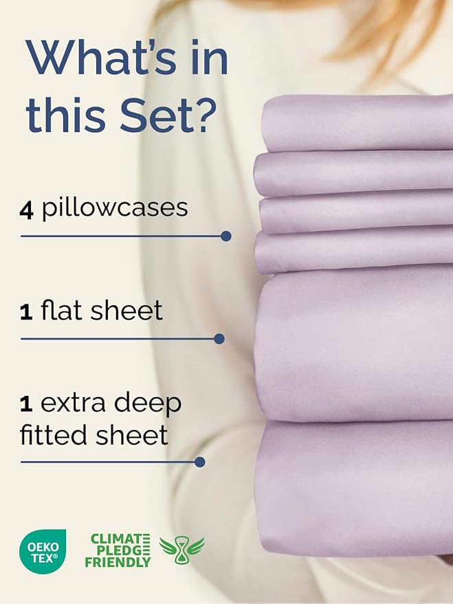 Extra Deep Full Sheet Set - 6 Piece Breathable and Cooling Sheets - Hotel Luxury Bed Sheets Set - Easy Fit - Soft, Wrinkle Free and Comfy Sheets Set - Light Lavender Sheet Set with Extra Deep Pockets