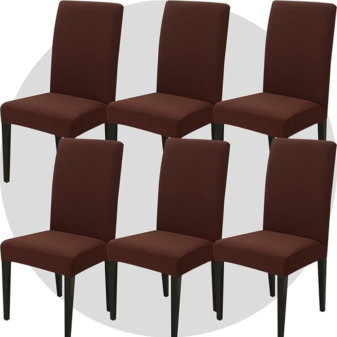 Stretch Chair Covers Slipcovers Set of 6 Brown Stretchable Dining Chair Slipcover Washable Removable for Kitchen,Hotel,Restaurant