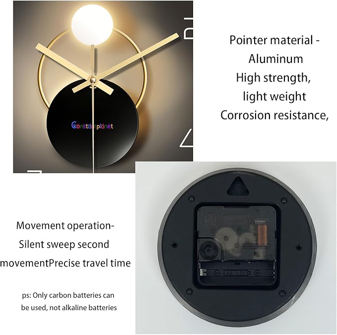 Large Wall Clocks Battery Operated 16 Inch Round Glass Analog Wall Clock Silent Black and Glod Quartz Wall Clock for Bedroom