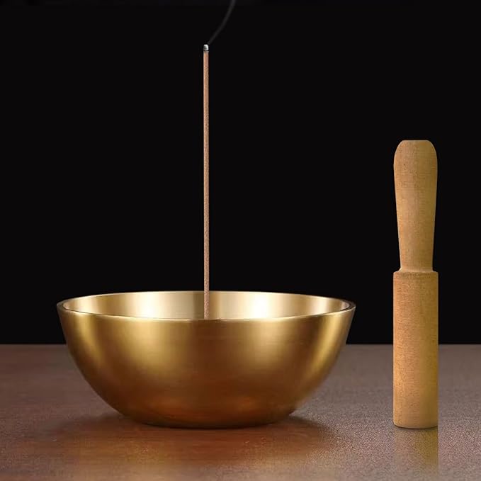 5 Inch Brass Bowl, Incense Holder for Large Sticks/Cones, Small Copper/Gold Decorative Offering Bowl, Sound Bowl, Ash Catcher for Altar, Meditation