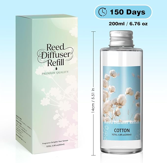 SCENTORINI Reed Diffuser Oil Refill, Cotton Diffuser Oil 6.76 Fl Oz, Natural Scented Essential Oil Refill Long Lasting Home Fragrance for Room Spa Aromatherapy Bathroom Home Decor