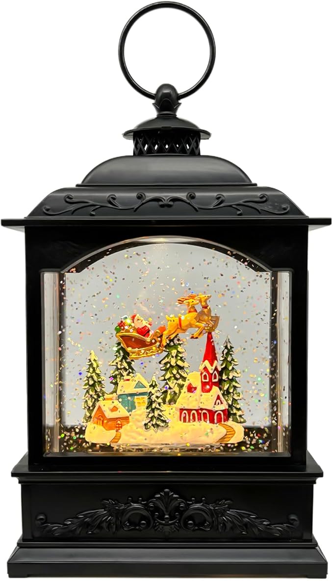 Christmas Snow Globes Lantern with Music & Timer - USB/Battery Operated LED Glittering Globe Lantern, Snow Globe Decoration for Home Holiday Decor (Reindeer)