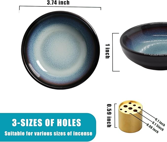 Ceramic Incense Burner Holder for Sticks, Handmade Incense Cone Holder for Coil, Sage Cones, Ash Catcher, Smudge Bowl for Yoga Meditation Room Décor