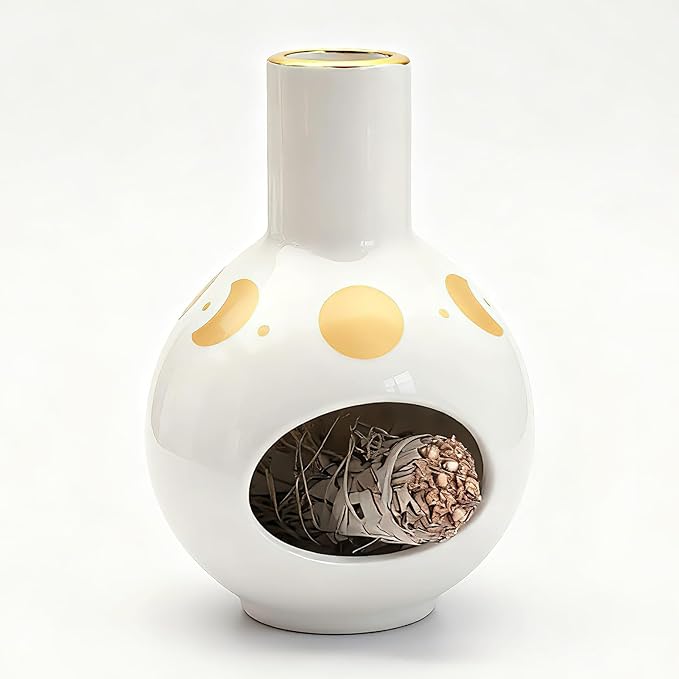 Incense Burner Holder for Palo Santo Sticks,Sage,Cone Incense,Handcrafted Ceramic Ash Catcher Smudge Bowl for Yoga Meditation Moon Room Décor and Energy Cleansing,White