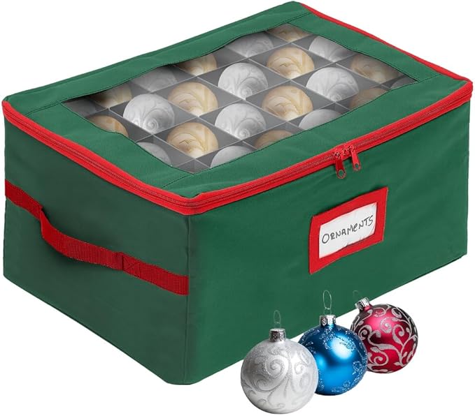 HOLDN’ STORAGE Christmas Ornament Storage Box with Dividers - Fits 72-3” Ornaments, 3 Removable Trays, Durable & Space-Saving, Clear Top Lid, Convenient Storage Designed, Green