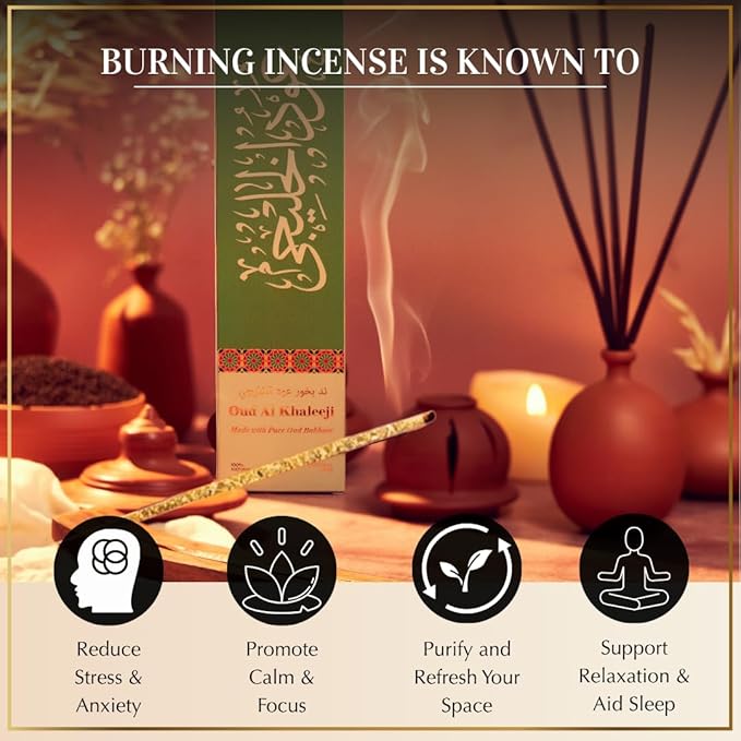 Oud Al Khaleeji Incense Sticks by Dukhni – Zesty Oudh Scent | Agarwood Arabian Charcoal Free Incense I 90 Long-Lasting Oud Sticks | Organic & Non Toxic I Relaxing Aroma for Home, Meditation, Prayer