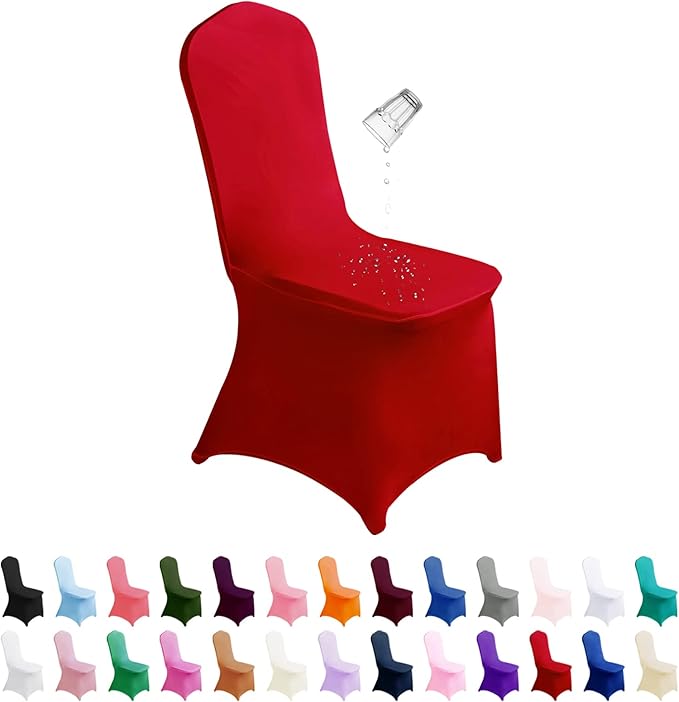 SuperO Waterproof Spandex Chair Cover 25PCS, Stretch Dining Chair Covers, Polyester Outdoor Chair Covers, Protector Stretch Chair Cover for Party Universal, Banquet, Wedding Event, Hotel(Red)