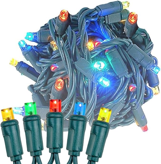 Novelty Lights 25 Feet 50 LED True Twinkle Multicolor Outdoor Christmas String, 100% Twinkle 5mm LED Lights on Green Wire, Commercial Grade UL Listed, Connectable End to End