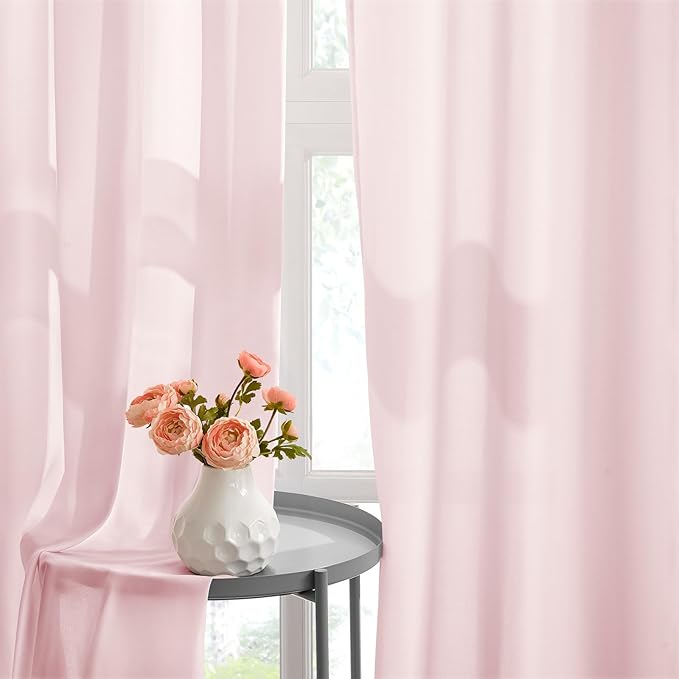 HOMEIDEAS Non-See-Through Light Pink Privacy Semi Sheer Curtains 63 Inches Long 2 Panels Set Light Filtering Curtains for Living Room Bedroom Nursery Drapes,W52xL63