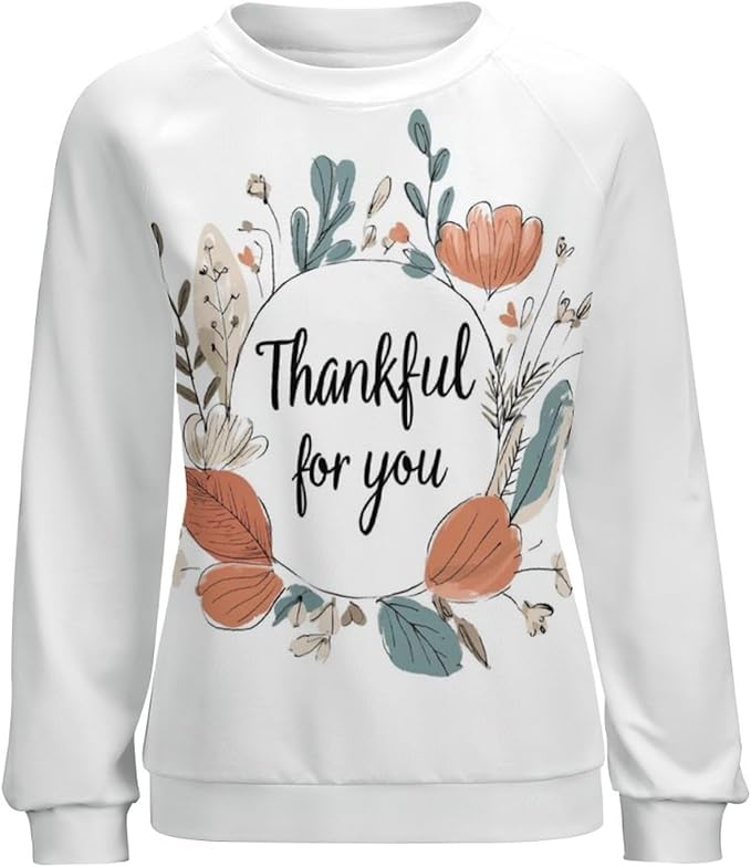 Thanksgiving Sweatshirt for Women Crewneck Pullover Casual Graphic Long Sleeve Shirts Sweater