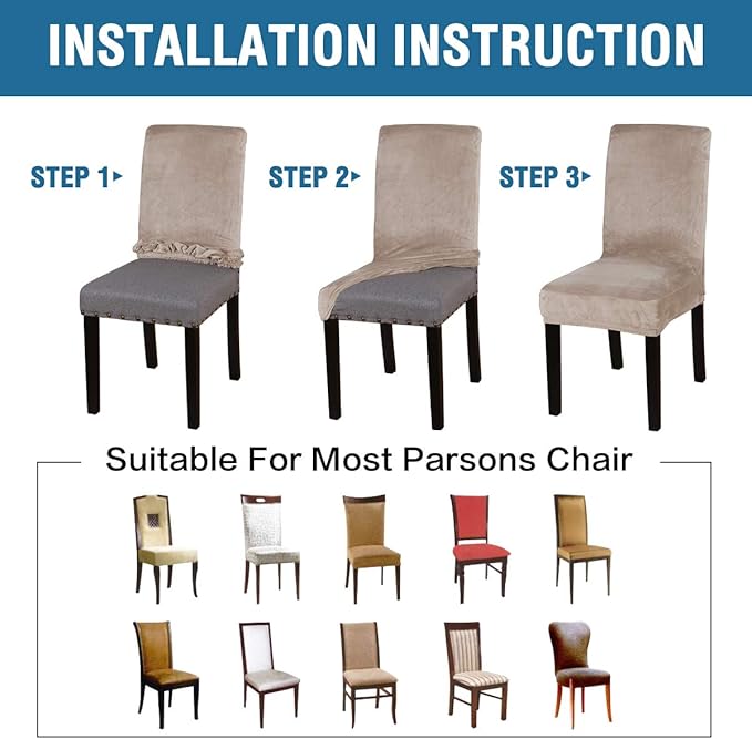 H.VERSAILTEX Dining Chair Covers Stretch for Dining Room Set of 4 Parson Chair Slipcovers Protectors, Soft Thick Solid Velvet Fabric Washable, Taupe