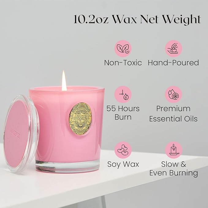M&SENSE Natural Soy Candle | Peony Blush&Pink | 9.2 oz, 50H Burn Time | Luxury Scented Candle for Relaxation, Gifting, Home Décor | Ideal for Bedroom, Office, Party Ambiance