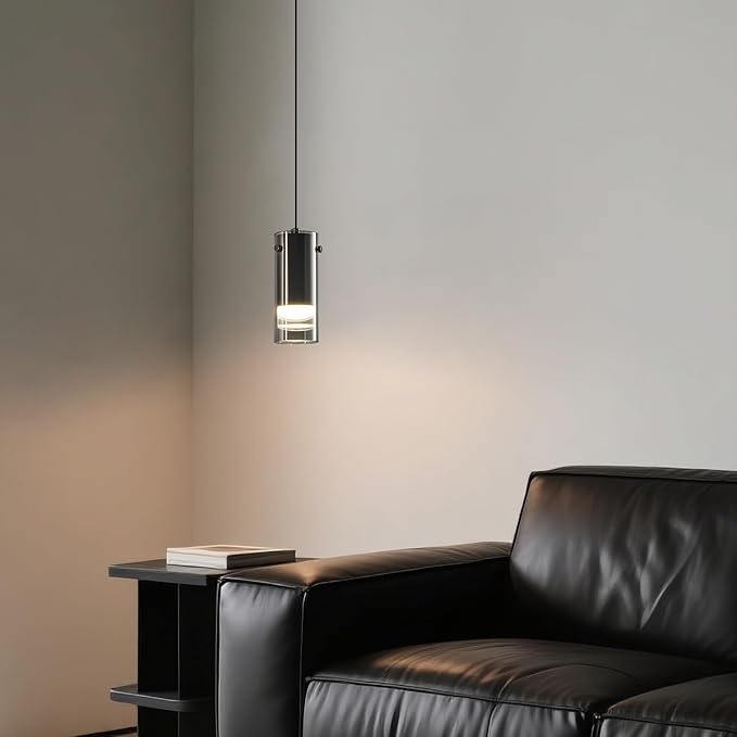 Black Pendant Light Fixtures, Adjustable Modern LED Smoky Gray Glass Pendant Lights for Kitchen Island, Single Hanging Pendant Lighting for Dining Table Hallway Bedroom Living Room(1-Pack)