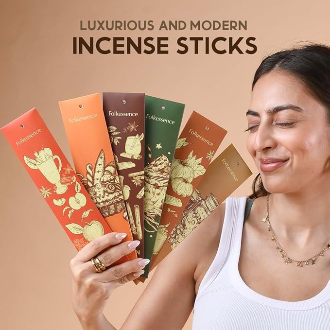 Folkulture Incense Sticks - Set of 6 (120 Sticks) | Organic Non-Toxic Christmas Scented Incense Stick – Gingerbread, Apple Cider, Vanilla, Wine| Xmas Gift for Women, Holiday Aromatherapy, Home