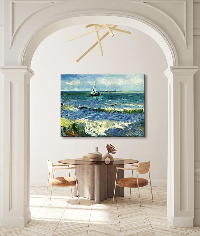 Wieco Art Extra Large Seascape at Saintes Maries by Vincent Van Gogh Oil Paintings Reproduction Giclee Canvas Prints Ocean Sea Pictures on Canvas Wall Art for Living Room Home Office Decor 36x48