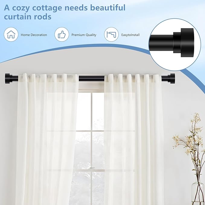 HEI! DEAR 2 Pack Black Curtain Rods for Windows 48 to 84 Inch (4-7ft),1 Inch Diameter Heavy Duty Curtain Rod, Adjustable Modern Decorative Drapery Rods 30"-84",Black