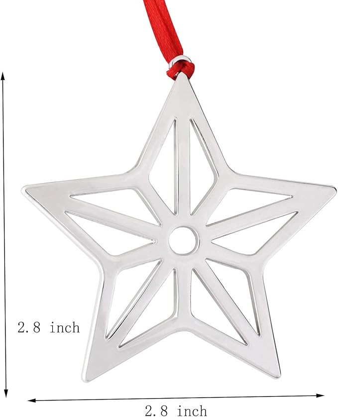 Set of 6 Christmas Hanging Ornaments,Silver Star Christmas Ornament for Xmas Tree Decor, Christmas Tree Ornament-Snowflake Reindeer Snowman Christmas Tree Ornament Gift (6, Star)