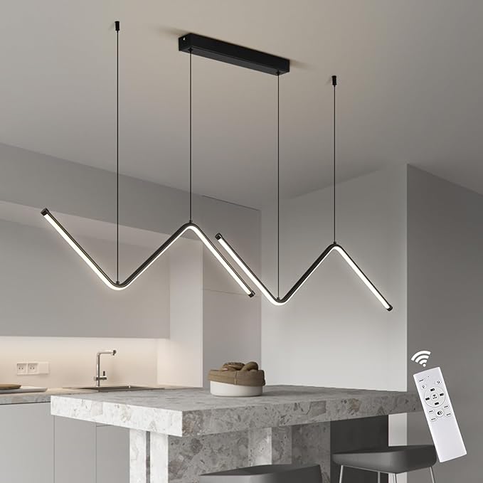JAYMP Geometric Shaped Modern Chandelier LED Dimmable Pendant Lighting for Dining Room Kitchen Island Cafe Bar Hanging Lamp (Black, 49.2 Inch)