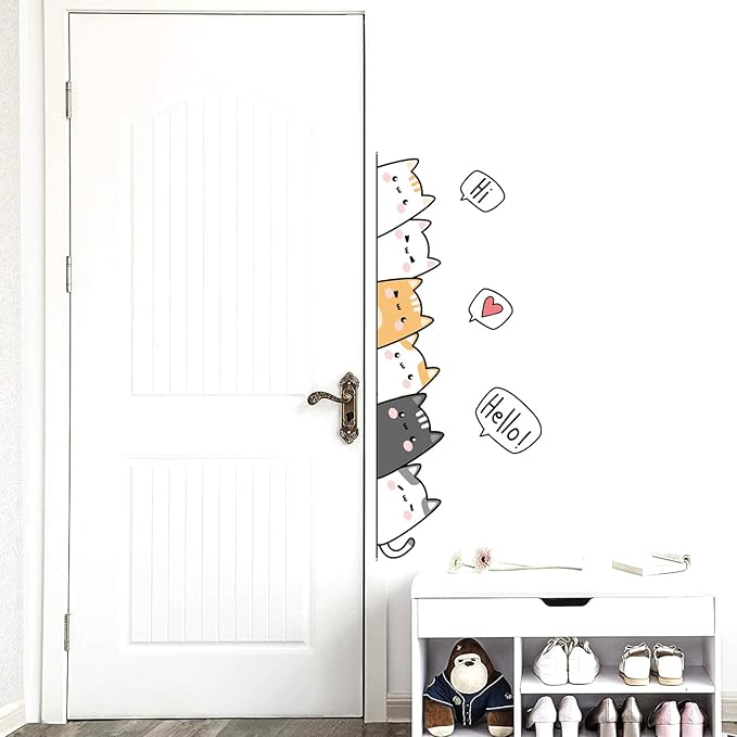 Cute Cartoon Cat Wall Decals – Removable Vinyl Stickers with Playful Peekaboo Cats & Speech Bubbles, Fun Wall Art for Home, Doorways, or Living Space Decoration