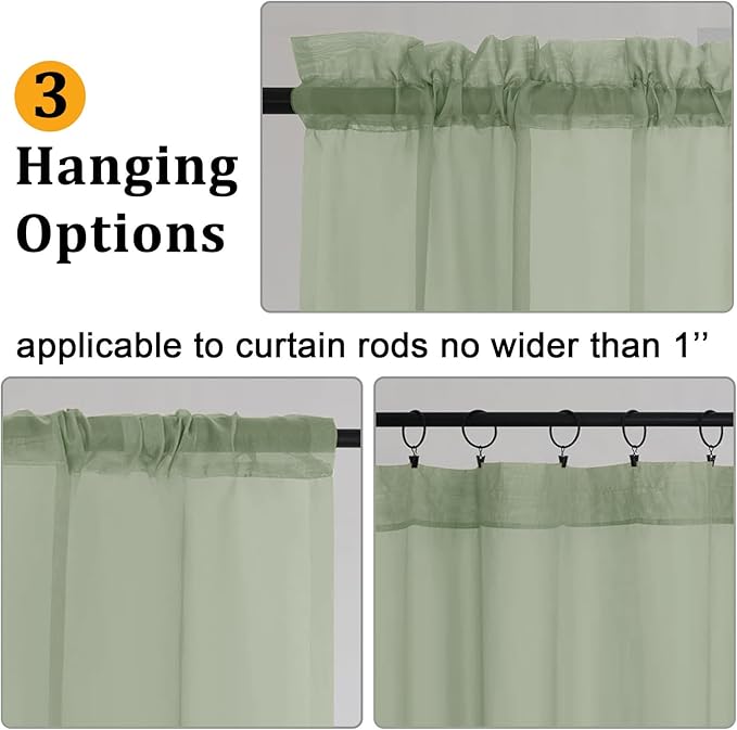 Gwine Sage Green Sheer Curtains 90 Inches Long 2 Panels Set, Light Filtering Filmy Drapes for Living Room Bedroom, Elegant Soft Rod Pocket Voile Sheer Window Curtains, 42Wx90L Inch, 2PCS, Sage Green