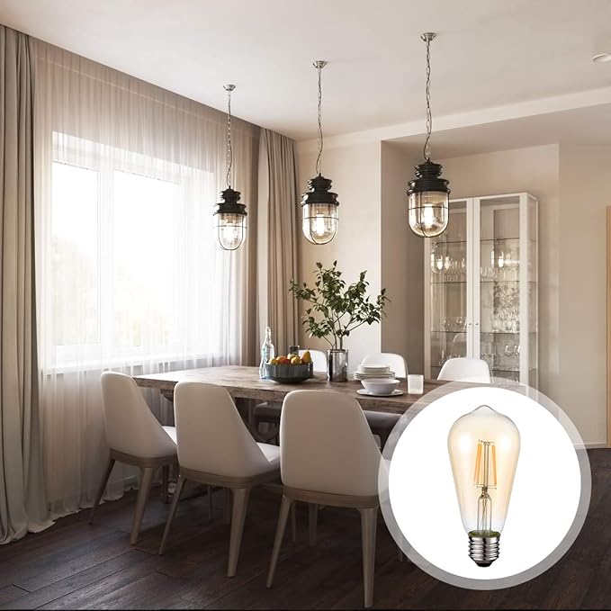 HESSION Vintage LED Edison Bulbs 4W ST58,Equivalent 60W,Dimmable,6 Pack E26 Base 400Lumens, 2700K Warm White, Antique LED Filament Bulb,85+ CRI, Edison Light Bulbs Amber Glass for Home, Bedroom