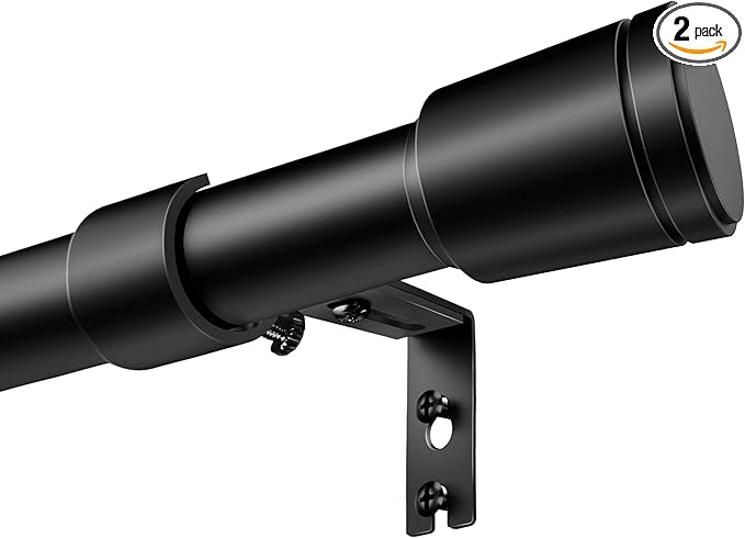 1” Diameter Black Curtain Rods for Windows, 2 Pack 30-120 Inch Heavy Duty Window Rods, Long Adjustable Curtain Rod, Fits Most Standard Windows, Suitable for Bedroom, Living Room, Farmhouse