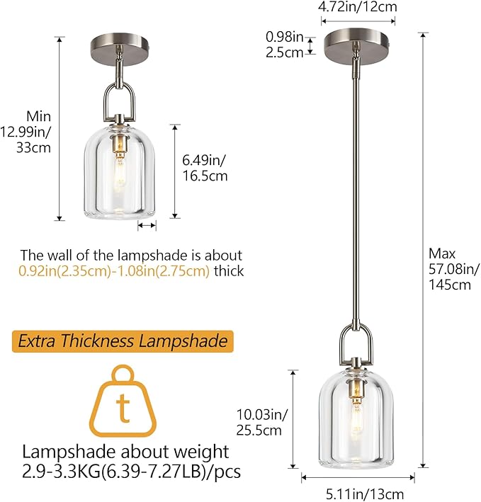 Modern Nickel Pendant Lights Kitchen Island Ceiling Chandelier Indoor Thick Crystal Hanging Light Fixtures for Kitchen Living Room Dining Room Bedroom（1Pack）