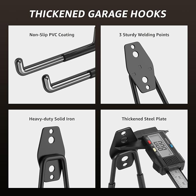 30 Pack Utility Steel Heavy Duty Wall Mount Garage Hooks,with Anti-Slip Coating,for Hanging Bikes,Ladder,Ropes,Bulk Items,Power,Yard and Garden Tools