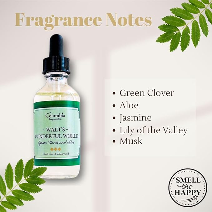 Walt’s Wonderful World – Green Clover & Aloe Home Fragrance Oil, Clean Fresh Hotel-Inspired Scent for Diffusers, Long-Lasting Premium Aroma, 2 oz
