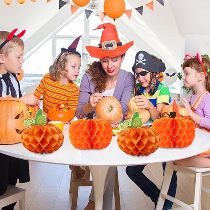 HGJST 6 Pack Paper Pumpkin Honeycomb Pumpkin Centerpieces 3D Tissue Pumpkins 10.2 Inch Hanging Decoration for Halloween/Thanksgiving Fall Festival Party Supplies