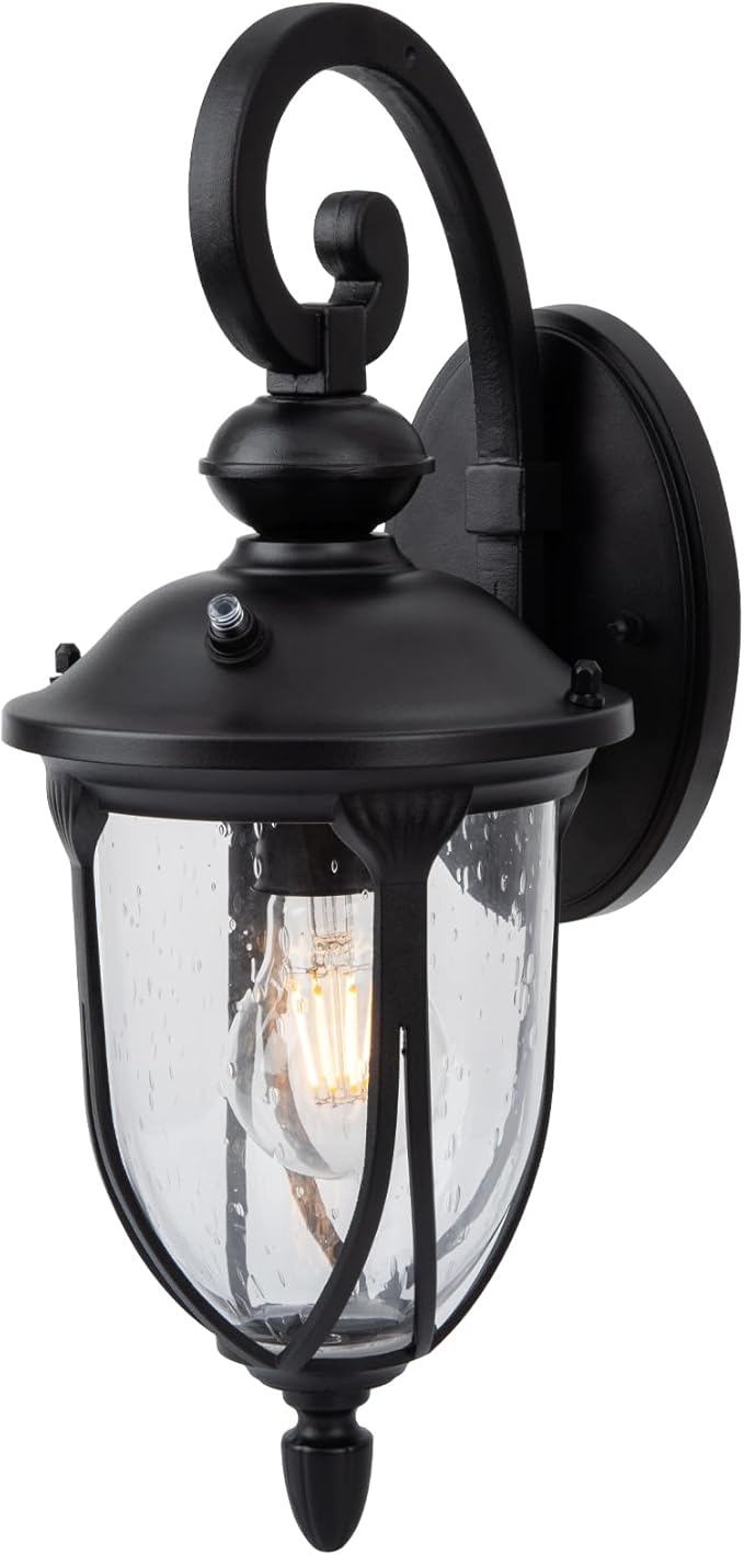 JYZ Dusk to Dawn Outdoor Wall Lantern, 16 Inch Exterior Wall Sconce Light with Clear Glass, Weatherproof Wall Mount Fixture for Front Porch, Doorway, Garage, Patio, Backyard JYOWL04
