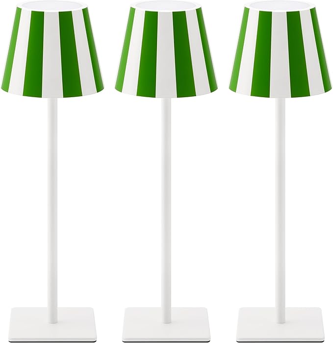 UME 3 Pack Cordless Table Lamp, Battery Operated Lamp - Portable Waterproof Rechargeable Table Lamp w/ 3 Color Temps & Stepless Dimming for Dinner, Desk, Cafe, Outdoor (Christmas Green)