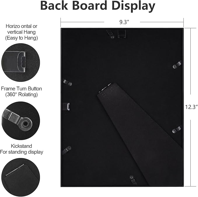 9x12 Picture Frame, Black Modern Thin Aluminum Metal Photo Frame with HD Glass, Fits 6x8 with Mat or 9 x 12 without Mat, for Tabletop and Wall Mounting, 1 Pack