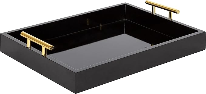 Kate and Laurel Lipton Decorative Modern Rectangular Tray; 16.5 x 12.25; Black and Gold; Chic Serving Tray for Storage; Organization; and Display