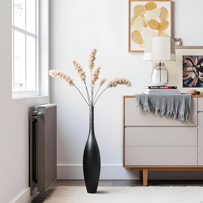 27.5" Tall Modern Floor Vase - Black with Silver Galaxy Ombre Finish - Resin Decorative Vases with Slim Neck & Weighted Base - Large Home Decor Vase for Living Room, Entryway
