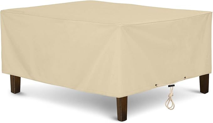 SunPatio Outdoor Ottoman Cover, Heavy Duty Waterproof Rectangular Coffee Table Cover, Patio Furniture Side Table Cover, All Weather Protection, 40" L x 30" W x 18" H, Beige