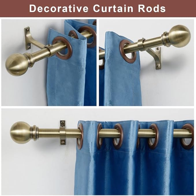 Antique Bronze Curtain Rods for Window 28-48 Inch, Curtain Rods 2 Pack, Decorative Curtain Rod with Ball Finials, 1 Inch Diameter Heavy Duty Curtain Rod, Adjustable Single Drapery Rod Antique Bronze