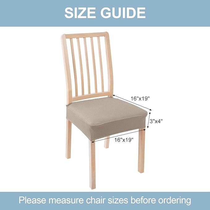Smiry Stretch Jacquard Seat Covers for Dining Room Chairs Set of 8, Removable Washable Chair Seat Protector Slipcovers, No Rear Covers, Taupe