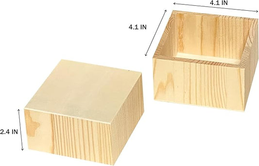 24 Pack 4 Inch Square Wood Box Unfinished Small Wooden Boxes for Crafts (Outer 4.1x 4.1x 2.4 in,Interior 3.5 x 3.5 x 2.3 in)