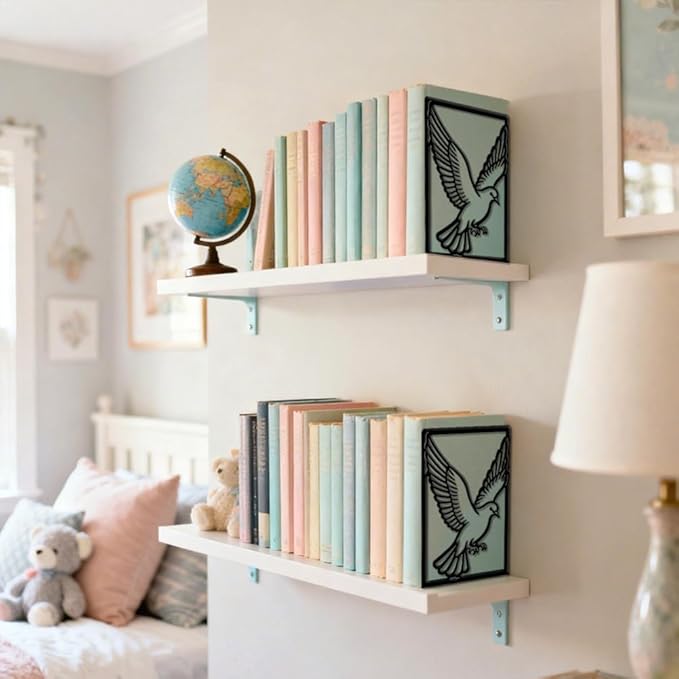 Peacoblue Metal Bookends for Shelves, Modern Decorative Heavy Duty Study Book Ends Stoppers for Office, Desk, Shelf, Room 5.3"x4.3"x7.9" Cast Iron Simple Tall Bookends 1 Pair (Pigeon)