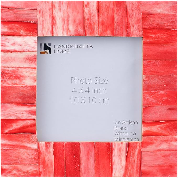 Handicrafts Home 4x4 Christmas Decor Red Picture Frame – Handmade Bone Inlay Photo Frame for Valentine’s Day Gift, Colorful Farmhouse Wall, Boho Shelf Decor, Vintage Home Decor & Living Room Wall Art