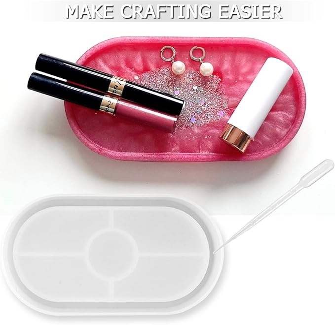 2 Pieces DIY Tray Resin Mold Kit, Silicone Oval Craft Dish Plate Mould, Jewelry Epoxy Resin Casting Coaster Mold, Terrazzo Jesmonite Tray Maker Design Handmade Tray for Home Decor
